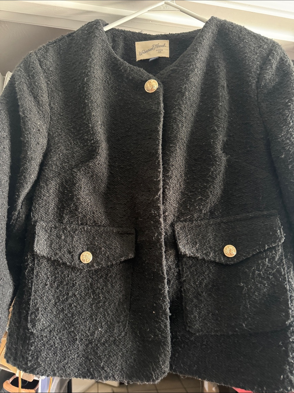 Universal Thread Black Bouclé Lady Jacket with Gold Buttons